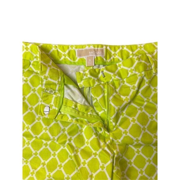 Michael Kors Womens Summer Shorts Geometric Hook Closure Yellow Green Size 8 - Picture 4 of 10